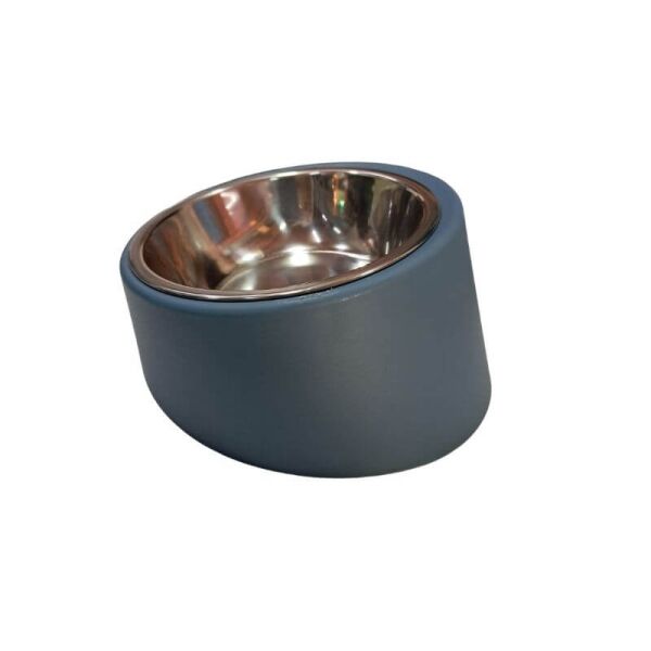 <strong>Wonder Pet</strong> Plato de Acero Inoxidable para Mascotas con Diseño Diagonal, Medidas 14x14x8.5 cm, Color Azul