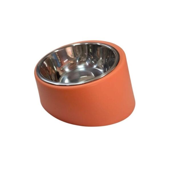 <strong>Wonder Pet</strong> Plato de Acero Inoxidable para Mascotas con Diseño Diagonal, Medidas 14x14x8.5 cm, Color Naranjo