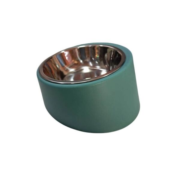 <strong>Wonder Pet</strong> Plato de Acero Inoxidable para Mascotas con Diseño Diagonal, Medidas 14x14x8.5 cm, Color Verde