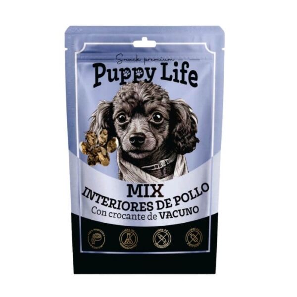 <strong>Puppy Life</strong> Mix Interiores de Pollo con Crocante de Vacuno, Snack para Perros, bolsa de 65 gr