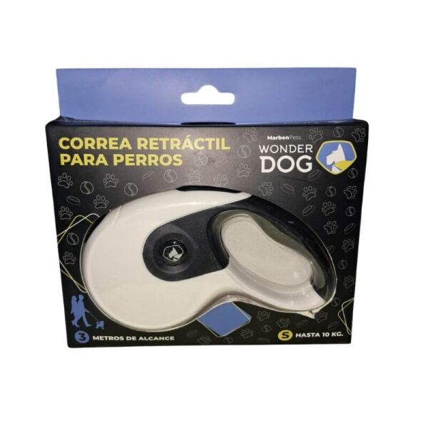 <strong>Wonder Dog</strong> Correa Retráctil para Perros, 3 Metros de Alcance, Hasta 10 kg(S), Color Blanco