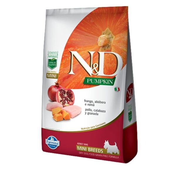 <strong>N&D</strong> Pumpkin Adult Mini Breed, Alimento Seco para Perros Adultos, Raza Pequeña, Pollo, Calabaza y Granada, bolsa de 2.5 kg