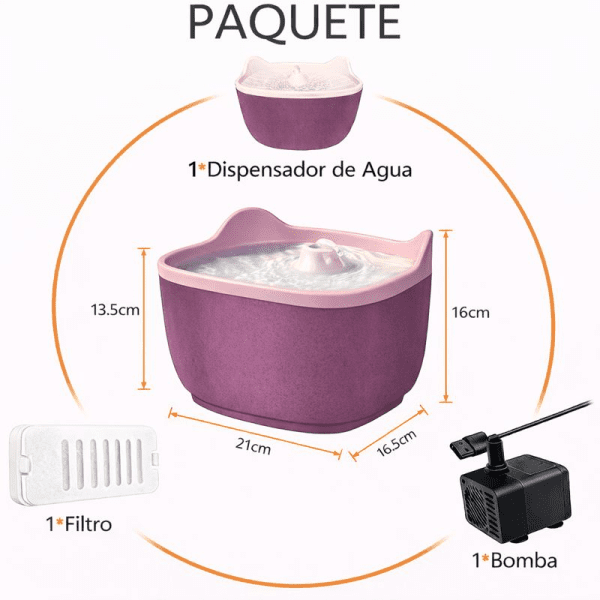 <strong>Marben Pets</strong> Fuente Bebedera Eléctrica para Gatos, Capacidad 2.5 lt, Color Rosado y Burdeo - Imagen 2