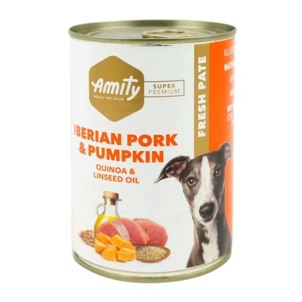 <strong>Amity</strong> Iberian Pork And Pumpkin, Alimento Húmedo para Perro, Cerdo Ibérico y Calabaza, lata de 400 gr