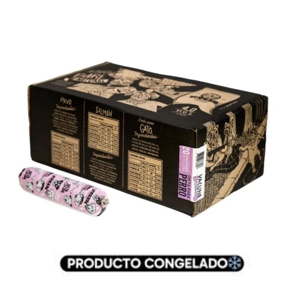 <strong>Barf</strong> Alimento Húmedo Natural Completo para Perros, Vacuno Cocido, Caja 4 kg, 20 unidades de 200 gr, en sachet