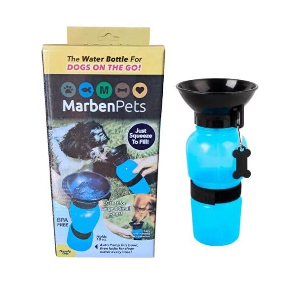 <strong>Marben Pets</strong> Bebedero Portátil para Perros, Botella y Bowl Integrado, Capacidad 500 ml, Color Azul