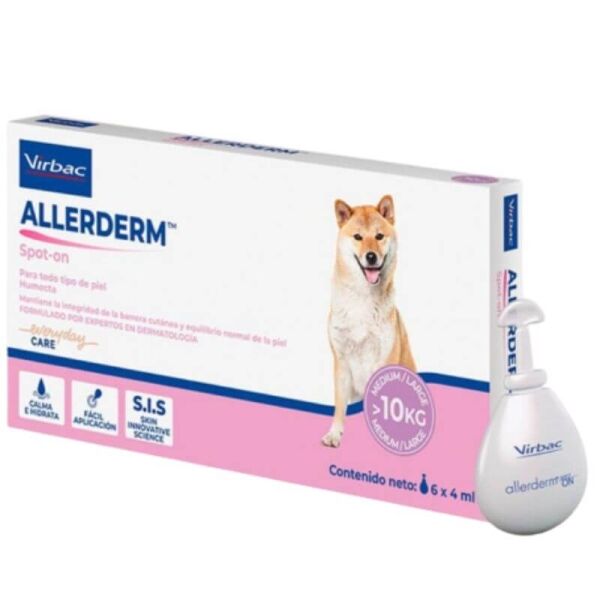 <strong>Allerderm</strong>  Spot‑On, Solución Tópica Reparadora e Hidratante para Perros con Piel Sensible y Alérgica, mayores a 10 kg, 6 pipetas de 4 ml