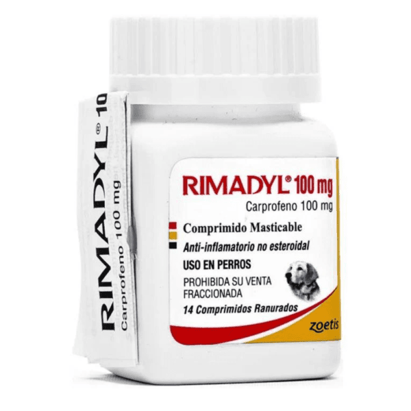 <strong>Rimadyl</strong> Antiinflamatorio, Alivio Dolor Osteoartritis y Postquirúrgico para Perros, 100 mg, 14-60 comprimidos masticables