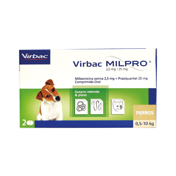 <strong>Virbac</strong> Milpro, Antiparasitario Interno para Perros, 0.5-10 kg, 2 comprimidos masticables (dosis mensuales)