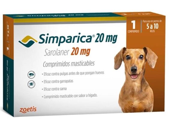 <strong>Simparica</strong> Antiparasitario Externo para Perros, 5-10 kg, 1-3 comprimidos masticables (dosis mensuales)