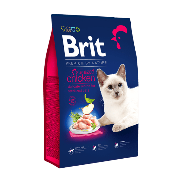 <strong>Brit</strong> Premium by Nature Cat Sterilized Chicken, Alimento Seco para Gatos Esterilizados, Pollo, bolsa de 8 kg
