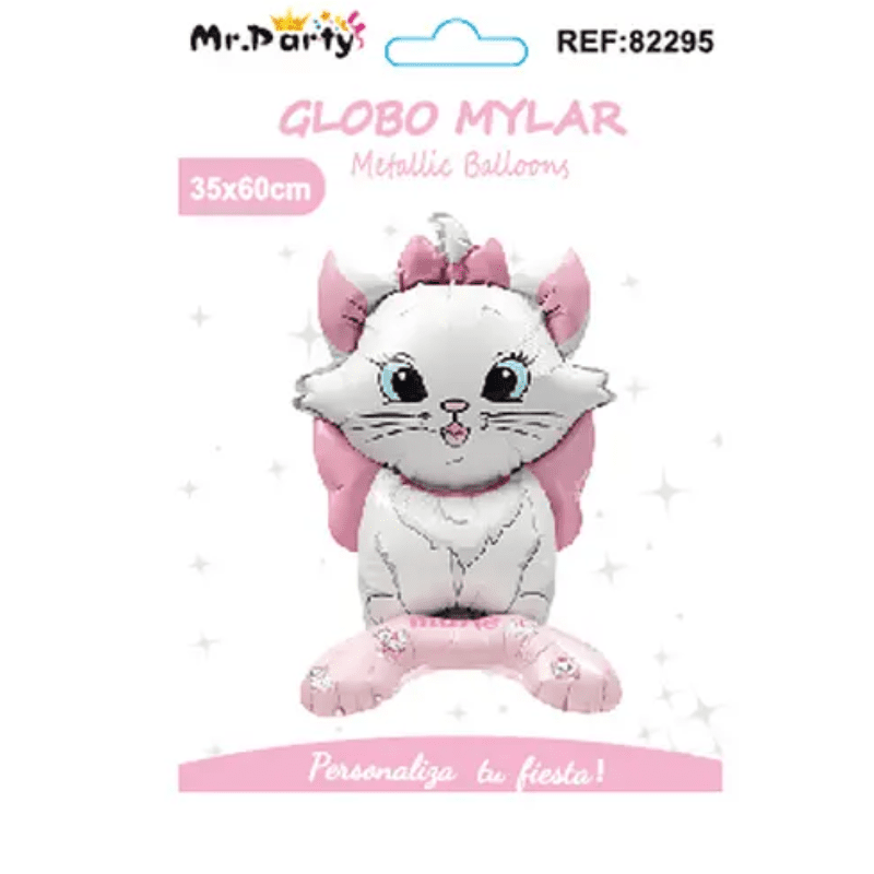 <strong>Mr Party</strong> Globo Mylar, Gato Blanco con Rosado, 35 x 60 cm - Imagen 2