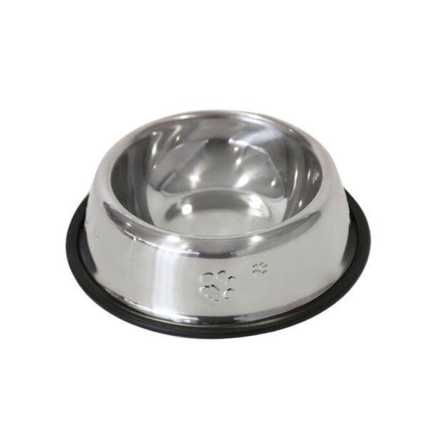<strong>Hey!</strong> Plato de Acero Inoxidable para Mascotas, Antideslizante, Medidas: 25,5 x 5,4 cm