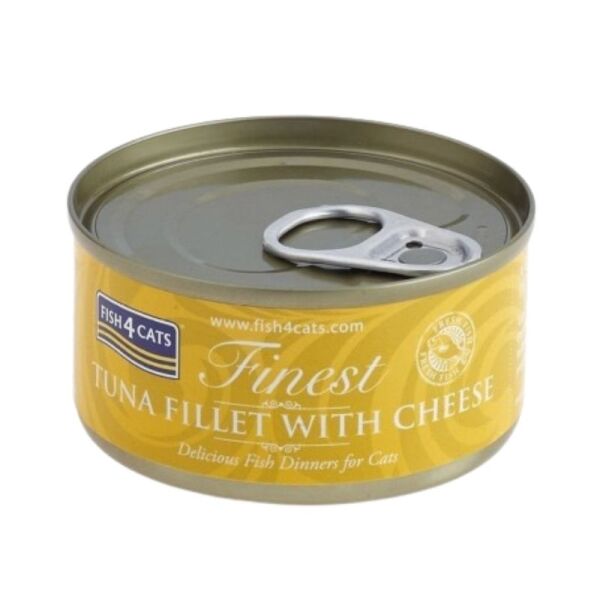 <strong>Fish 4 Cats</strong> Finest Alimento Húmedo para Gatos, Atun con Queso, 70 gr, en lata