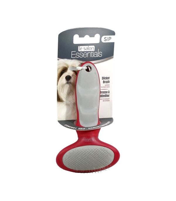<strong>Le Salon Essentials</strong> Cepillo Alisador para Perros Pequeños, Cuerdas de Alambre y Mango Rojo