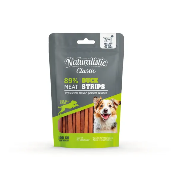 <strong>Naturalistic</strong> Duck Strips, Snack para Perros Tiritas de Pato, bolsa de 100 gr