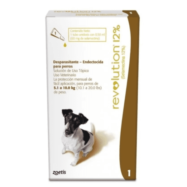 <strong>Revolution</strong> 12% Solución Tópica, Antiparasitario Externo para Perros, 5.1-10 kg, 1 pipeta de 0.50 ml (dosis mensual)