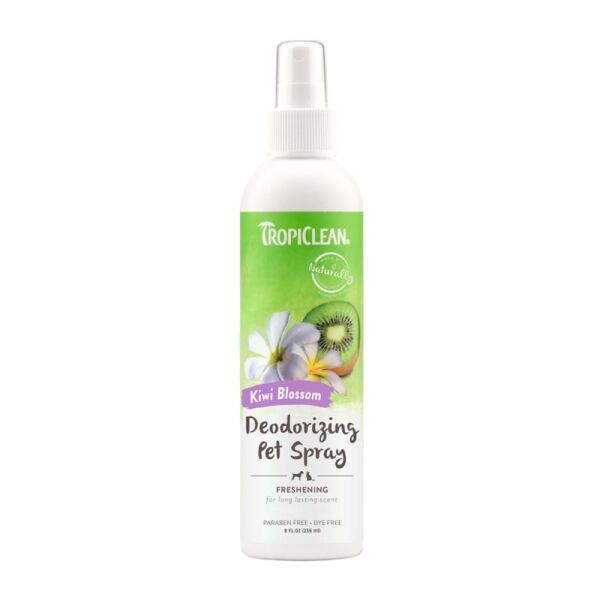 <strong>TropiClean</strong> Kiwi Blossom, Spray Desodorante para Perros y Gatos, Aroma Floral, Envase de 236 ml