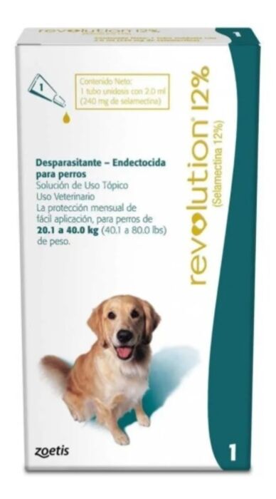 <strong>Revolution</strong> 12% Solución Tópica, Antiparasitario Externo para Perros, 20.1-40 kg, 1 pipeta de 2 ml (dosis mensual)