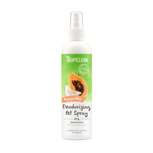 <strong>TropiClean</strong> Papaya Mist, Spray Desodorante para Perros y Gatos, Aroma Tropical, Envase de 236 ml