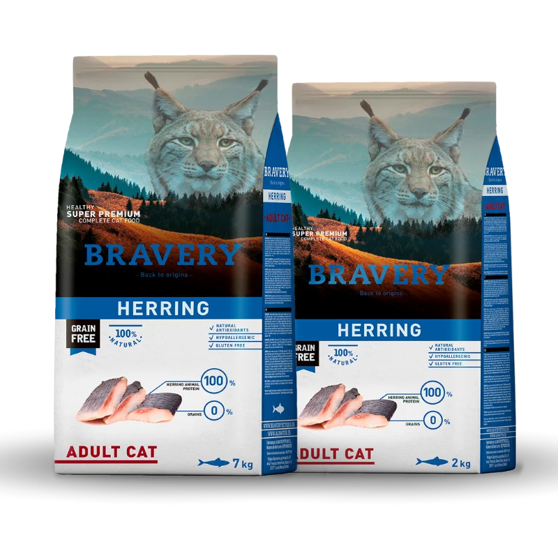 <strong>Bravery</strong> Herring Adult Cat, Alimento Seco para Gatos Adultos, Arenque (Pescado Blanco), bolsa de 2-7 kg