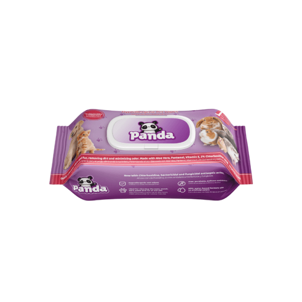<strong>Panda</strong> Toallitas Húmedas Hipoalergénicas para Perros y Gatos, con Clorhexidina y Mirra, 100 Unidades