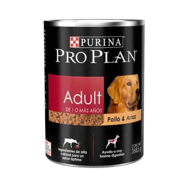 <strong>Purina Pro Plan</strong> Alimento Húmedo para Perros, Adulto, Pollo y Arroz, lata de 368 gr