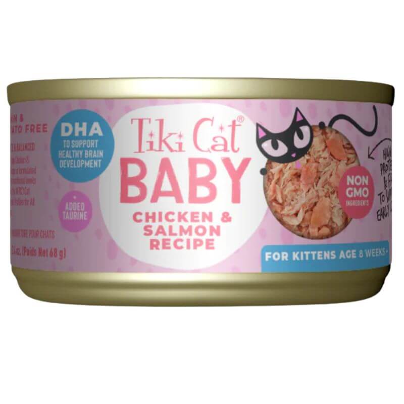 <strong>Tiki Cat</strong> Baby Chicken & Salmon, Alimento Húmedo para Gatos, Pollo y Salmón, lata de 70 gr
