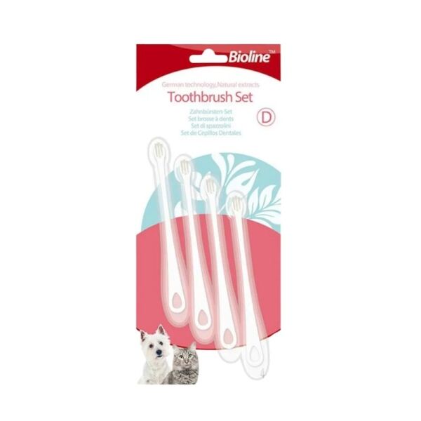 <strong>Bioline</strong> Set de Cepillos Dentales para Perros pequeños y Gatos, Higiene Dental, Pack de 4 unidades