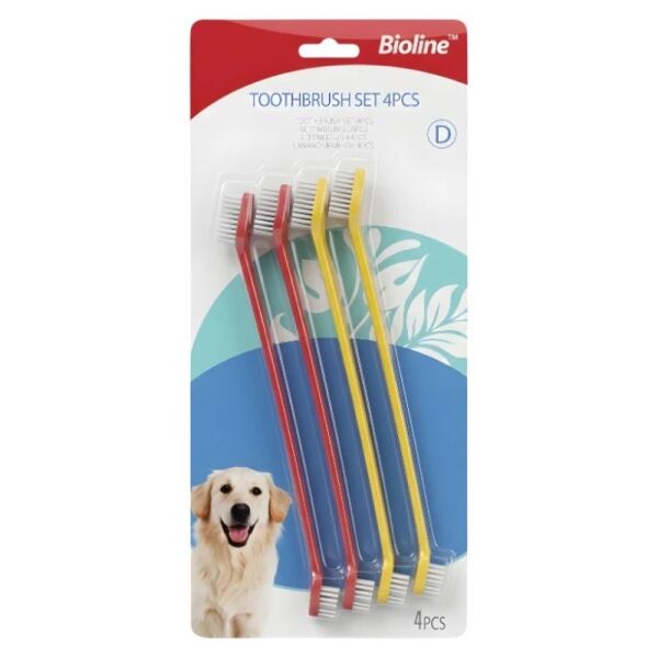 <strong>Bioline</strong> Set de Cepillos Dentales Dobles para Perros, Higiene Dental, Pack de 4 unidades