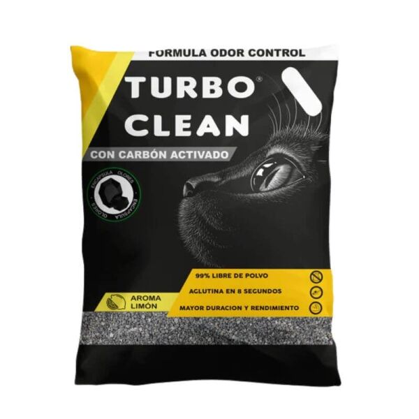 <strong>Turbo Clean</strong> Arena Sanitaria Aglutinante para Gatos, Aroma Limón, con Carbón Activado, Bolsa de 2 kg