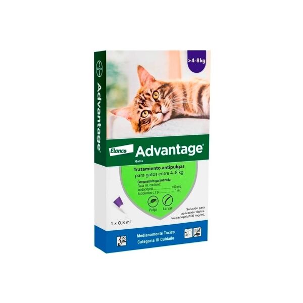 <strong>Advantage</strong> Solución Tópica, Antiparasitario Externo para Gatos, 4-8 kg, 1 pipeta de 0.8 ml (dosis mensual)