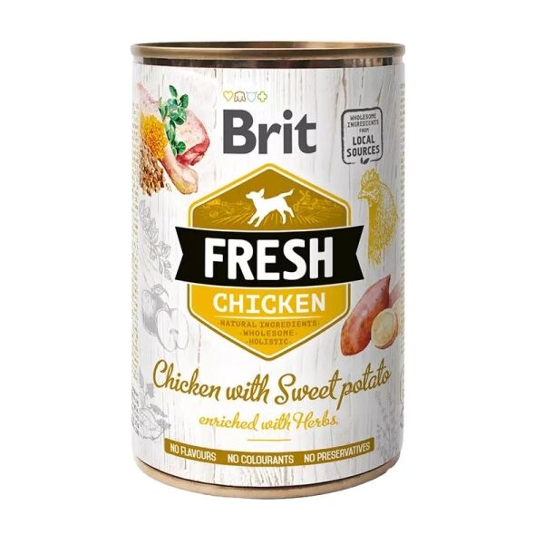 <strong>Brit Fresh</strong> Chicken with Sweet Potato, Alimento Húmedo para Perros, Pollo Fresco y Camote, lata de 400 gr