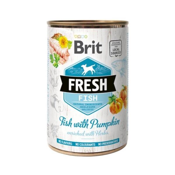 <strong>Brit Fresh</strong> Fish with Pumpkin, Alimento Húmedo para Perros, Pescado con Calabaza, lata de 400 gr