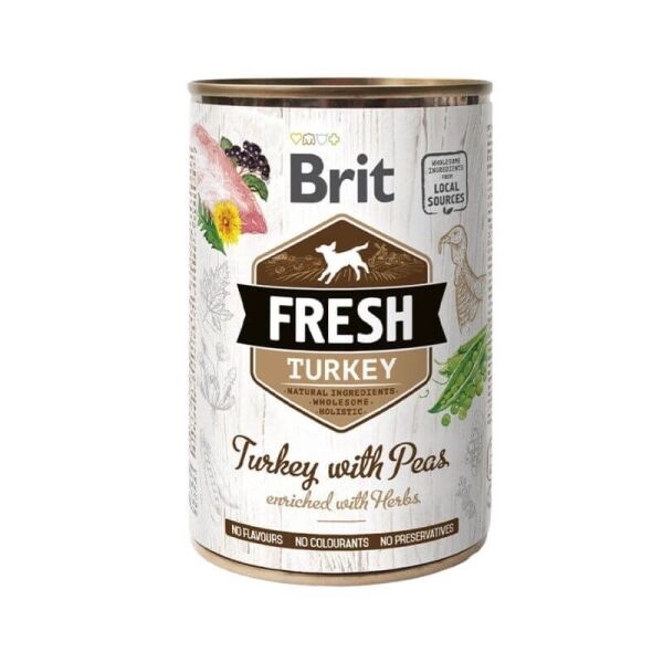 <strong>Brit Fresh</strong> Turkey with Peas, Alimento Húmedo para Perros, Pavo con Arvejas,  lata de 400 gr