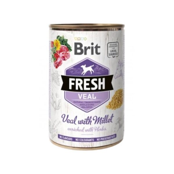 <strong>Brit Fresh</strong> Veal with Millet, Alimento Húmedo para Perros, Ternera con Mijo, lata de 400 gr