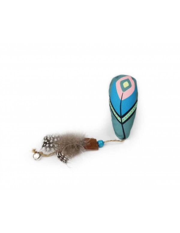 <strong>BRNX</strong> Juguete Maxi Pluma Boho Celeste para gatos con hierba gatera y pluma, 28 cm aprox - Imagen 2