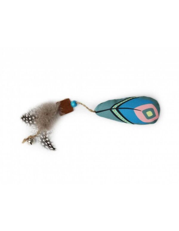<strong>BRNX</strong> Juguete Maxi Pluma Boho Celeste para gatos con hierba gatera y pluma, 28 cm aprox - Imagen 3
