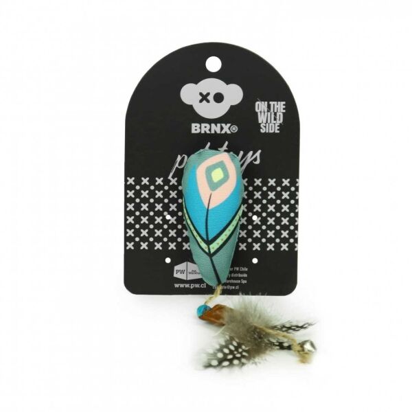 <strong>BRNX</strong> Juguete Maxi Pluma Boho Celeste para gatos con hierba gatera y pluma, 28 cm aprox
