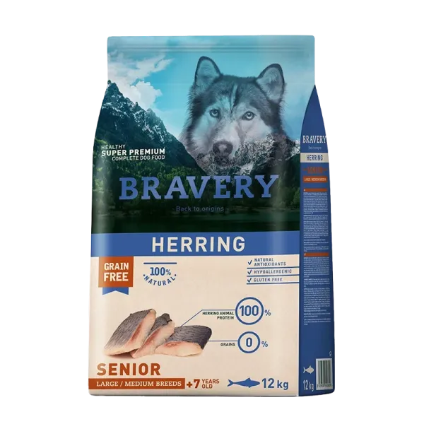 <strong>Bravery</strong> Herring, Alimento Seco para Perros, Senior, Raza Mediana/Grande, Arenque (Pescado Blanco), bolsa de 4-12 kg