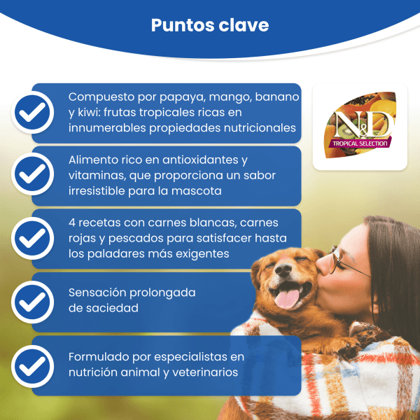 <strong>N&D</strong> Tropical Selection Adult Mini Breed, Alimento Seco para Perros Adultos, Raza Pequeña, Salmón, Cereales y Frutas Tropicales, bolsa de 2 kg - Imagen 3