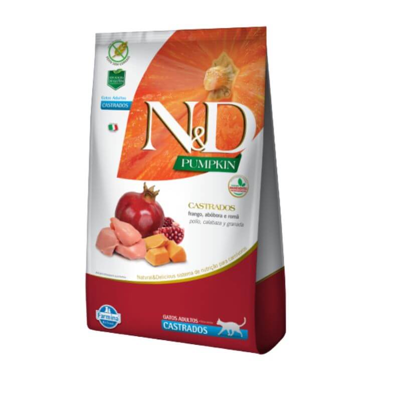 <strong>N&D</strong> Pumpkin Adult Cat Castrados, Alimento Seco para Gatos Adultos, Castrados, Pollo, Calabaza y Granada, bolsa de 1.5 kg