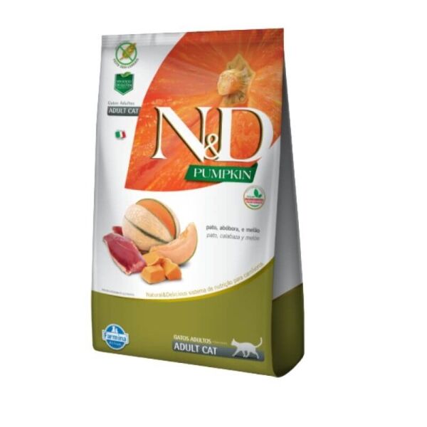 <strong>N&D</strong> Pumpkin Adult Cat, Alimento Seco para Gatos Adultos, Pato, Calabaza y Melón, bolsa de 7.5 kg