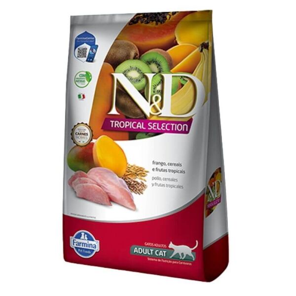 <strong>N&D</strong> Tropical Selection Adult Cat, Alimento Seco para Gatos Adultos, Pollo, Cereales y Frutas Tropicales, bolsa de 7 kg
