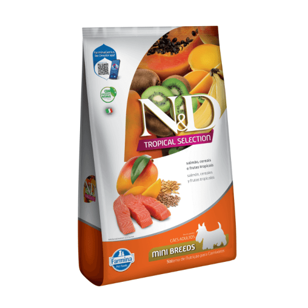 <strong>N&D</strong> Tropical Selection Adult Mini Breed, Alimento Seco para Perros Adultos, Raza Pequeña, Salmón, Cereales y Frutas Tropicales, bolsa de 2 kg