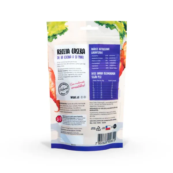 <strong>Wuaf</strong> Receta Casera Razas Pequeñas, Snack para Perros, Galletitas en Forma de Hueso, Pollo Zanahoria, bolsa de 85 gr - Imagen 2