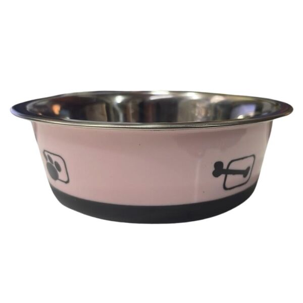 <strong>Guau!</strong> Plato de Acero Inoxidable con Diseño, Rosado, Capacidad 400 ml