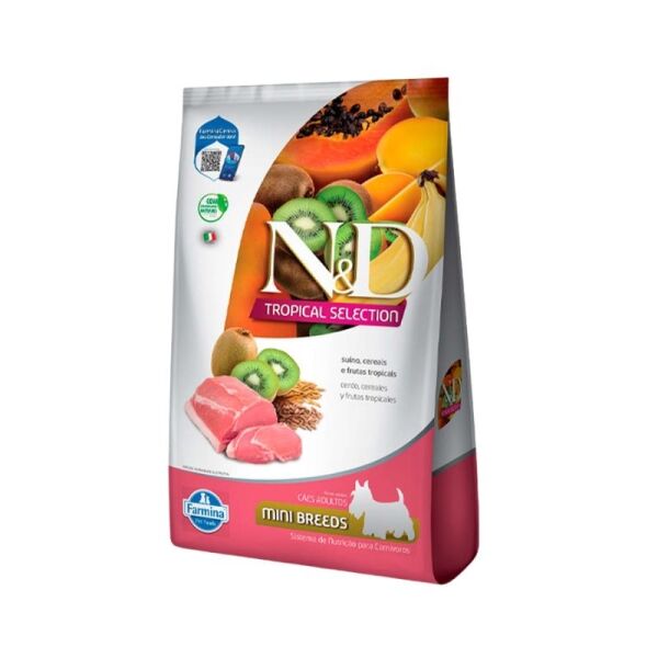 <strong>N&D</strong> Tropical Selection Adult Mini Breeds, Alimento Seco para Perros Adultos, Cerdo, Cereales y Frutas Tropicales, bolsa de 2.5 kg
