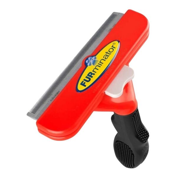 <strong>Deslanador</strong> alternativo tipo profesional para perros sobre 41 kg de pelo largo, color Rojo
