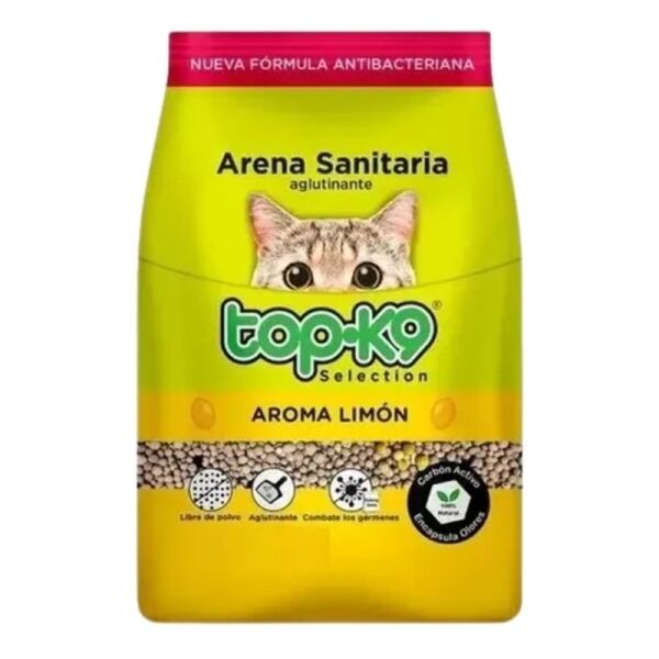 <strong>Top-K9</strong> Arena Sanitaria Aglutinante para Gatos, Aroma Limón, Antibacteriana, bolsa de 10 kg